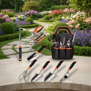 High Quality 9-Piece Industrial Stainless Steel Lightweight DIY Gardening Tool Set Non-Slip Rubber Grip Small Garden Han
