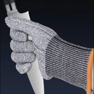 Cut-Resistant Steel Wire Anti-Slip Ambidextrous Knitted Cinch Cuff Gardening Gloves HPPE Material Glass Fiber Coating Fu