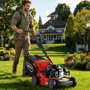 Industrial-Grade 21in Hand-Pushed Lawn Mower Tractor with Self-Walking Feature Four-Wheeled for Power Grass Cutting Lawn